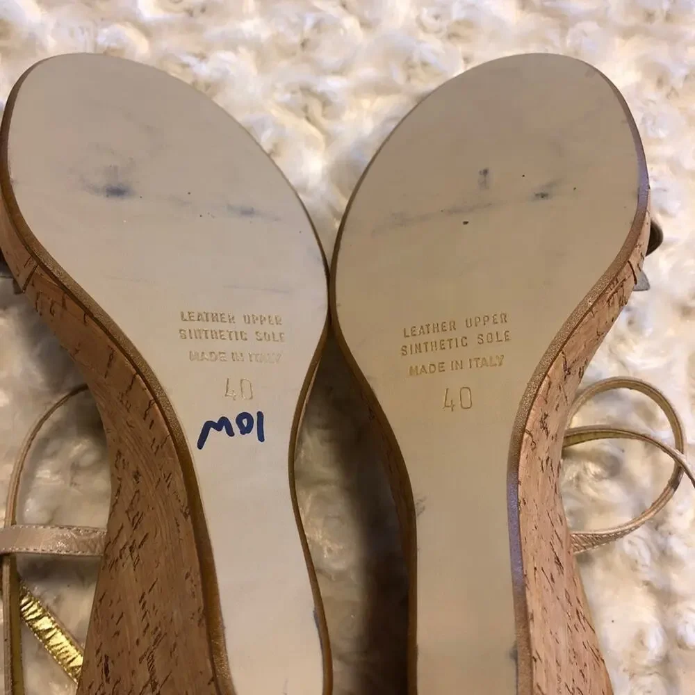 Lumiani Strappy Leather Cork Wedge Platform 40